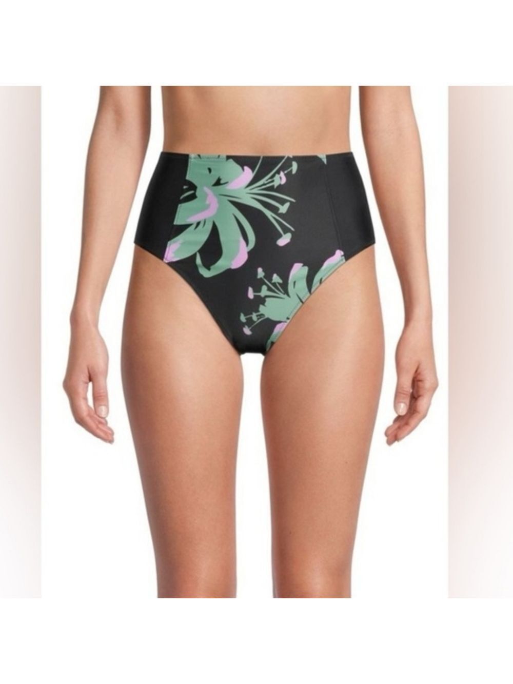NWT Tanya Taylor Kaia High Rise Bikini Bottom In Black Green Floral Tropical 1X